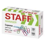 Скрепки STAFF "Manager", 28 мм, цветные, 100 шт., в картонной коробке, 226821 (арт. 226821)
