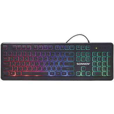 Клавиатура проводная бесшумная USB, 104 плоские клавиши, LED-подсветка, SONNEN K308, черная, 513947 (арт. 513947)