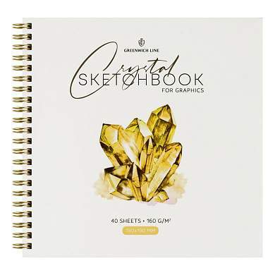 Скетчбук для графики и эскизов 40л., 190*190 Greenwich Line "Crystal. Golden Stone", на гребне, 160г/м2 (арт. 344726)