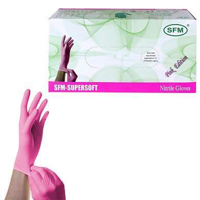 Перчатки нитриловые смотровые SFM Supersoft PINK, 100 пар (200 шт.), размер M (средний), розовые (арт. 631518)