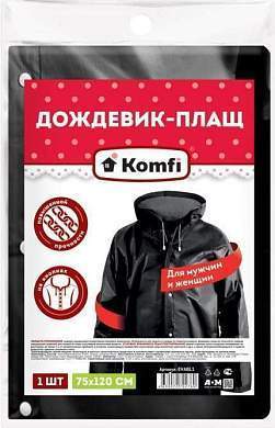 Дождевик (плащ на кнопках) 75*120см, EVA, 110мк, черный (капюшон) Komfi (арт. 795524)