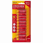 Батарейки солевые "пальчиковые" КОМПЛЕКТ 10+1 шт., CROMEX Super Heavy Duty, AA (R6,15A), блистер, 456256 (арт. 456256)