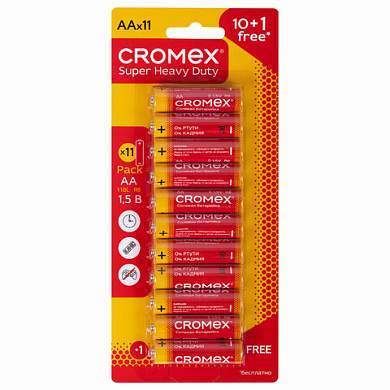 Батарейки солевые "пальчиковые" КОМПЛЕКТ 10+1 шт., CROMEX Super Heavy Duty, AA (R6,15A), блистер, 456256 (арт. 456256)