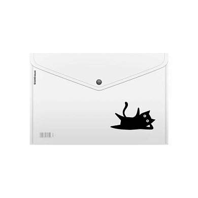 Папка-конверт с кнопкой ERICH KRAUSE "Clear Cat", A4, до 120 листов, непрозрачный, 0,16 мм, 63500 (арт. 273970)