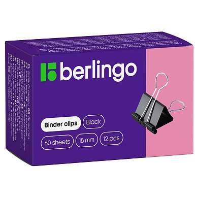 Зажимы для бумаг 15мм, Berlingo, 12шт., черные, картонная коробка (арт. 110957)