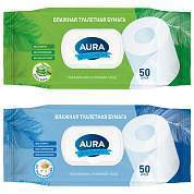 Бумага туалетная влажная 50 шт., AURA "Ultra Comfort" с пластиковым клапаном, 8027 (арт. 117672)