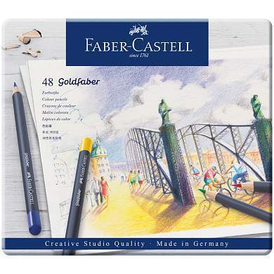 Карандаши цветные Faber-Castell "Goldfaber", 48цв., круглые, заточен., метал. коробка (арт. 285916)