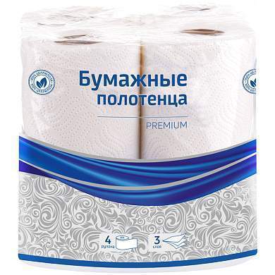 Полотенца бумажные в рулонах OfficeClean "Premium", 3-слойные, 11м/рул., тиснение, белые, 4шт. (арт. 300443)
