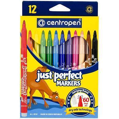 Фломастеры Centropen "Just Perfect", 12цв., трехгран., смываемые, устойч. к высыханию, картон, европодвес (арт. 111211)