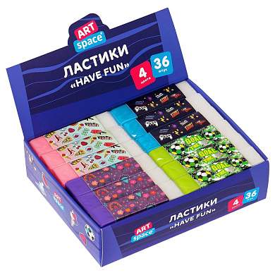 Ластик ArtSpace "Have Fun", прямоугольный, ЭКО-ПВХ, 60*15*10мм (арт. 336987)