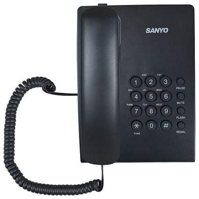 Телефон проводной SANYO RA-S204B, тональный / импульсный режим, повтор, чёрный (арт. 263237)