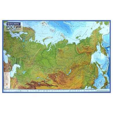 Карта России физическая 116х80 см, 1:7,5М, с ламинацией, интерактивная, в тубусе, BRAUBERG, 112394 (арт. 112394)
