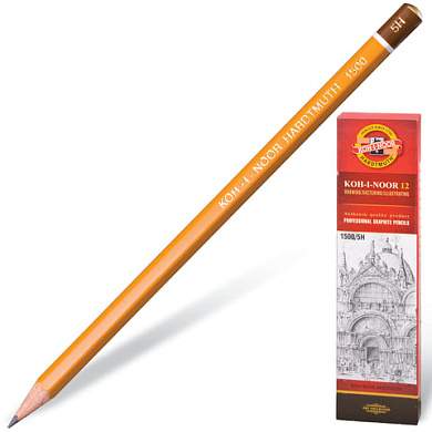 Карандаш чернографитный KOH-I-NOOR 1500, 1 шт., 5H, корпус желтый, заточенный, 150005H01170 (арт. 180481)