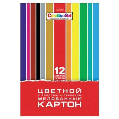 Картон цветной А4 МЕЛОВАННЫЙ ВОЛШЕБНЫЙ, 12 листов, 12 цветов, в папке, HATBER, 200х290 мм, "Creative Set", 088743, 12Кц4_32572 (арт. 107414)