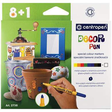 Набор маркеров для декорирования Centropen "Decor Pen 2738" 08цв.+1, пулевид, 1,5мм, картон. упаковка, европодвес (арт. 262148)