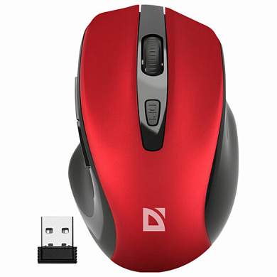 Мышь беспроводная DEFENDER Prime MB-053, USB, 5 кнопок + 1 колесо-кнопка, оптическая, красная, 52052 (арт. 513821)