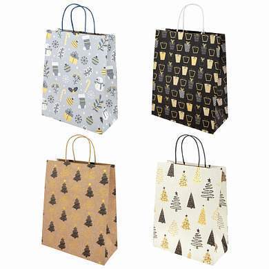 Пакет подарочный НАБОР 4 штуки новогодний 26x32x13 см, "Kraft Large", ЗОЛОТАЯ СКАЗКА, 592133 (арт. 592133)
