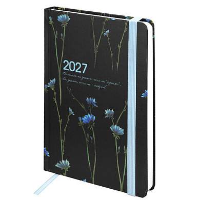 Ежедневник датированный 2027 с резинкой, 145х203 мм, А5, BRAUBERG, твердый, "Васильки", 117835 (арт. 117835)