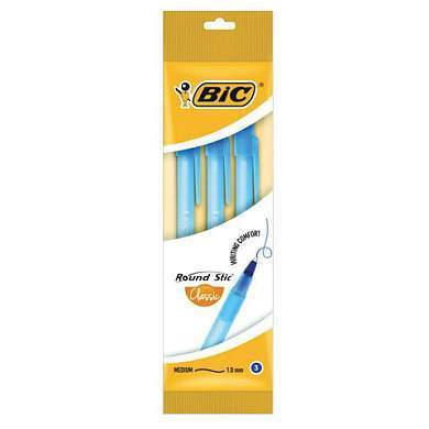 Ручки шариковые BIC "Round Stic", НАБОР 3 шт., СИНИЕ, узел 1 мм, линия письма 0,32 мм, пакет, 9021522 (арт. 143984)