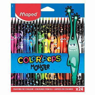 Карандаши цветные MAPED "COLOR PEP'S Black Monster", 24 цвета, трехгранные, 862624 (арт. 181987)