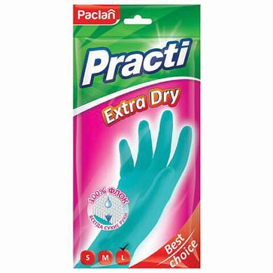 Перчатки МНОГОРАЗОВЫЕ резиновые PACLAN "Extra Dry", хлопчатобумажное напыление, 100% флок, размер L (большой) синие, вес 54 г, 7350, 407350 (арт. 607083)