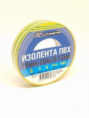 Изолента ПВХ 15/20 АСРемЭлектро 130мкм 15мм 20м желто-зеленая 4678599980636 РФ (арт. 845284)