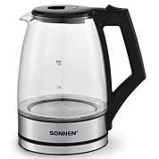 Чайник электрический SONNEN KT-1807, 1,8 л, 2200 Вт, термостойкое стекло, внутренняя подсветка синяя, нержавеющая сталь, 455140 (арт. 455140)