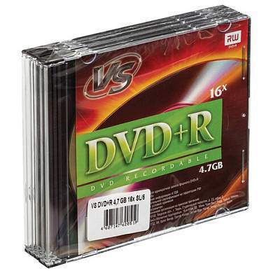 Диски DVD+R (плюс) VS, 4,7 Гб, 16x, Slim Case, КОМПЛЕКТ 5 шт., VSDVDPRSL501 (арт. 514002)