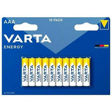 Батарейки алкалиновые "мизинчиковые" КОМПЛЕКТ 10 шт., VARTA ENERGY, ААА (LR03,15А), блистер, 4103229491 (арт. 457401)
