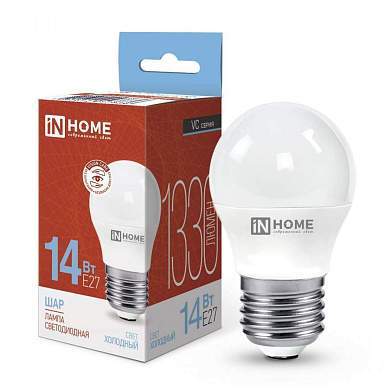 inHome лампа светодиодн. VC шар P45 E27 14W(1330lm) 6500К 6K 90x46 (без пульсации) 7836 (арт. 873615)