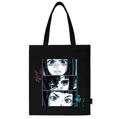 Сумка шоппер BRAUBERG PREMIUM, канвас, 40х35 см, на кнопке, карман, черный, "Anime face", 271903 (арт. 271903)