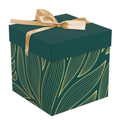 Коробка складная подарочная MESHU "Leaves", (15*15*15см), с лентой, отд фольгой (арт. 372552)
