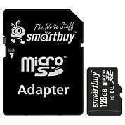 Карта памяти micro SDXC, 128 GB, SMARTBUY, UHS-1 U1, 80 Мб/сек. (class 10), с адаптером, SB128GBSDCL1001 (арт. 512809)