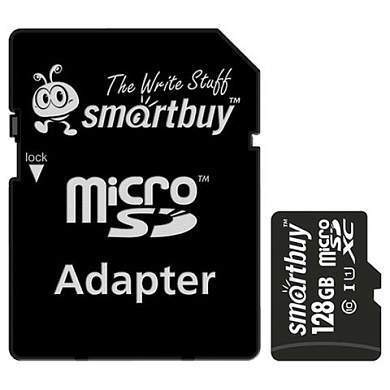 Карта памяти micro SDXC, 128 GB, SMARTBUY, UHS-1 U1, 80 Мб/сек. (class 10), с адаптером, SB128GBSDCL1001 (арт. 512809)