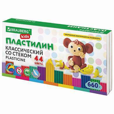 Пластилин классический BRAUBERG KIDS, 44 цвета, 660 грамм, стек, ВЫСШЕЕ КАЧЕСТВО, 106679 (арт. 106679)