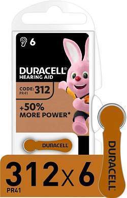Элемент питания Duracell ZA312-6BL для слуховых аппаратов (арт. 683199)