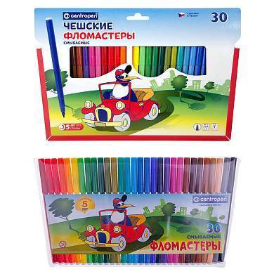 Фломастеры Centropen "Пингвины", 30цв., смываемые, картон. упак. с европодвесом/ПВХ (арт. 002737)