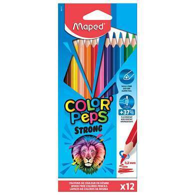 Карандаши цветные MAPED "COLOR PEP'S Strong", 12 цветов, трехгранные, грифель 3,2 мм, 862712 (арт. 181988)