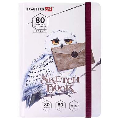 Скетчбук, белая бумага 80 г/м2, 145х203 мм, 80 л., резинка, твердый, BRAUBERG ART DEBUT "Хогвартс", 114581 (арт. 114581)