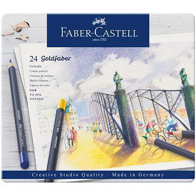 Карандаши цветные Faber-Castell "Goldfaber", 24цв., круглые, заточен., метал. коробка (арт. 285914)