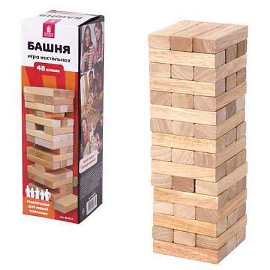 Игра настольная "БАШНЯ", 48 деревянных блоков, ЗОЛОТАЯ СКАЗКА, 662294 (арт. 662294)