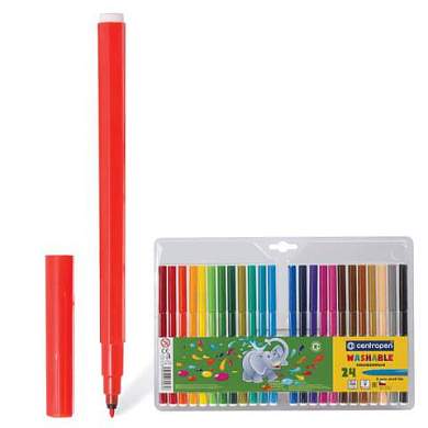 Фломастеры 24 ЦВЕТА CENTROPEN "Washable", смываемые, вентилируемый колпачок, 7790/24TP, 777902485 (арт. 151159)