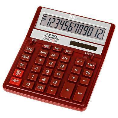 Калькулятор настольный Eleven SDC-888X-RD, 12 разрядов, двойное питание, 158*203*31мм, красный (арт. 339225)