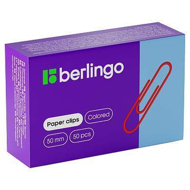 Скрепки 50мм, Berlingo, 50шт., цветные, карт. упаковка (арт. 255063)