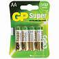 Батарейки КОМПЛЕКТ 4 шт., GP Super, AA (LR6, 15А), алкалиновые, пальчиковые, блистер (арт. 450434)