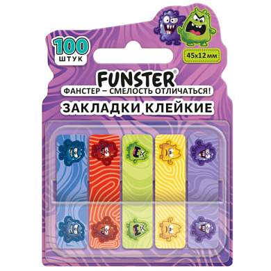Закладки клейкие Z-сложения FUNSTER (ФАНСТЕР) "Монстрики", 45х12 мм, 100 шт. (5 цветов х 20 листов), в диспенсере, 116701 (арт. 116701)