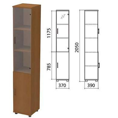 Шкаф закрытый со стеклом "Монолит", 370х390х2050 мм, цвет орех гварнери (КОМПЛЕКТ) (арт. 980100)