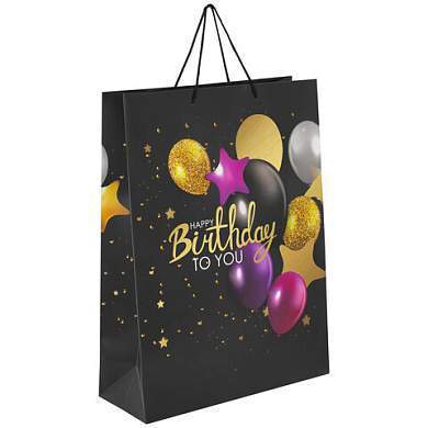 Пакет подарочный (1 штука) 33x13x45 см, ЗОЛОТАЯ СКАЗКА "Happy Birthday", фольга, черный, 608240 (арт. 608240)