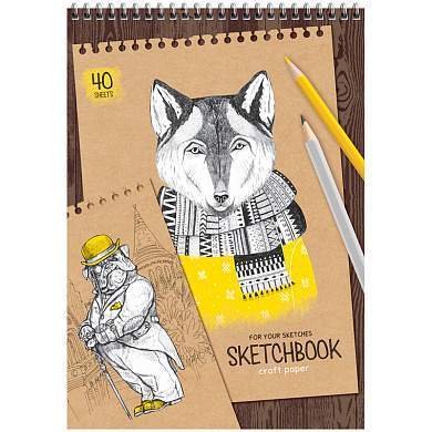 Скетчбук 40л., А4 ArtSpace "Craft style", на гребне, крафт, 80г/м2 (арт. 315921)