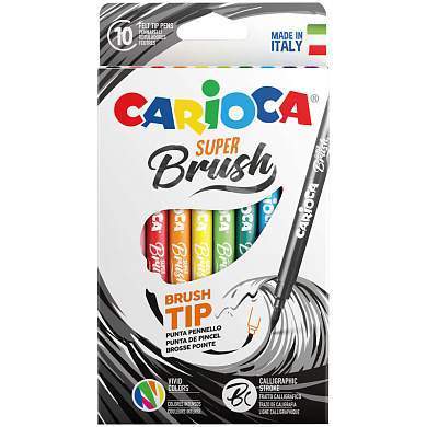Фломастеры с кистевым пишущим узлом Carioca "Super Brush", 10цв., смываемые, картон, европодвес (арт. 262571)